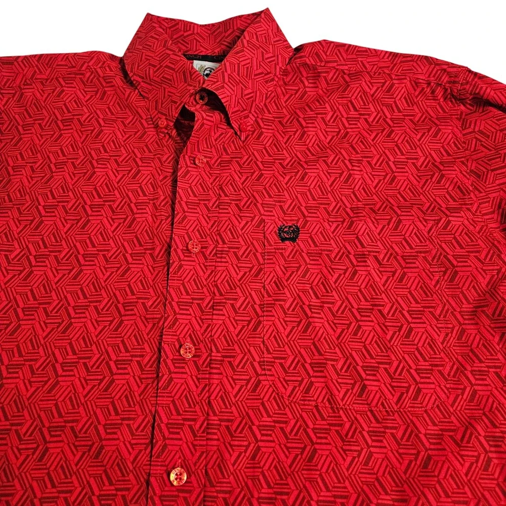 Cinch‎ Red Geometric Print Western Button Down Long Sleeve S Cowboy Rodeo Ranch